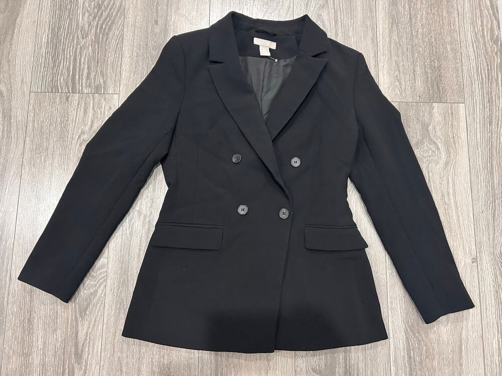 Women's Black Double-Breasted Blazer Cardigan - H&M Size Small